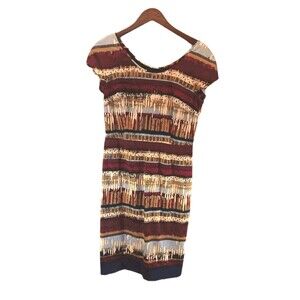 Pendleton Aztec Southwest Ikat Stripe Sheath Dress Size 8 Burgundy Blue Cotton